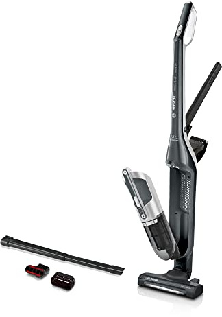 Bosch Akku-Staubsauger Flexxo 2in1 Serie 4 BBH3P280, kabelloser Handstaubsauger, beutellos, hohe Saugleistung, lange Laufzeit, Düse mit LED Beleuchtung, alle Bodenarten, dunkelgrau