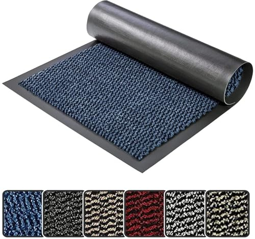 GULLAMBO Non Slip Door Mat – Indoor And Outdoor Door Mat –Kitchen And Office Use Mat, Super Soft Absorbent Multicolor Barrier Mat, Machine Washable Entrance Rug (50 x 80 cm, Blue)
