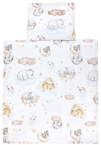 TupTam Unisex Baby Wiegenset 4-teilig Bettwäsche-Set: Bettdecke und Kopfkissen mit Bezug, Farbe: Tiere auf Wolken, Größe: 80x80 cm