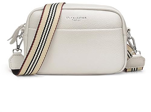 FORRICA Umhängetasche Damen Kleine Leder Mädchen Crossbody Tasche Modische Frauen Schultertasche mit Breiter Gurt Weiß