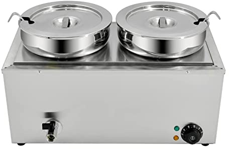 TAIMIKO Commercial Electric Food Warmer, Bain Marie with 2 Round Pots | , Stainless Steel Buffet Wet Well, Soup, Sauce & Steam Table for Catering Restaurant Temperature Control - 1500W (2*7.4L)