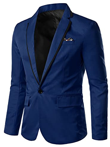 Giacca da uomo slim fit leggera con risvolto con un bottone slim fit giacca da lavoro casual per feste di nozze cappotto sportivo, Blu, 3XL