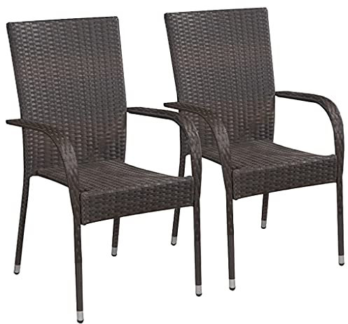 Makastle 2er Set Stapelstuhl Gartenstuhl Stapelbar Garten Terrasse Hochlehner Gartensessel Terrassenstuhl Stapelsessel Gartenmöbel 55,5 x 53,5 x 95 cm Poly Rattan Braun
