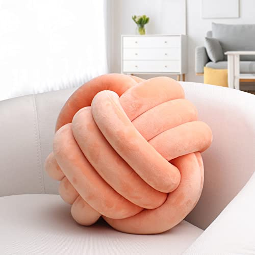 KOGITI Soft Knot Ball Pillows,Round Throw Pillow Cushion Home Decoration,Knotted Pillow Handmade Round Plush Pillow (8.6 Inch, Coral)