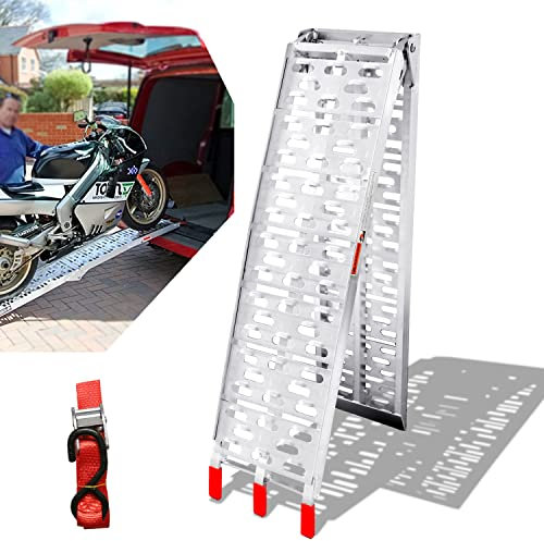 Jiubiaz Rampa di carico pieghevole, 1 pezzo, rampa di carico in alluminio, antiscivolo, rampa di carico per moto, rimorchi, tosaerba, 226 x 30,5 x 5,5 cm, max 340 kg.