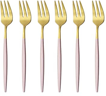 Juego de cubiertos de acero inoxidable con tenedor de té, tenedor de ensalada de frutas, cubiertos de cocina, tenedores de postre, 6 piezas, oro rosa