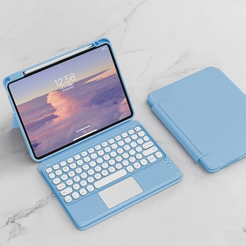 QYiiD Funda de teclado para iPad Air 5 / Air 4ª generación 2022/2020 10,9 pulgadas, mágica funda transparente extraíble con teclado bluetooth extraíble y panel táctil, azul claro