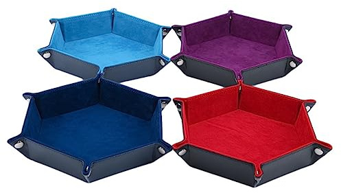 VOANZO 4 PCS Würfeltablett Hexagon Würfelrollenhalter Faltbare Würfeltabletts aus PU-Leder für RPG-Tischspiele Brettspielzubehör