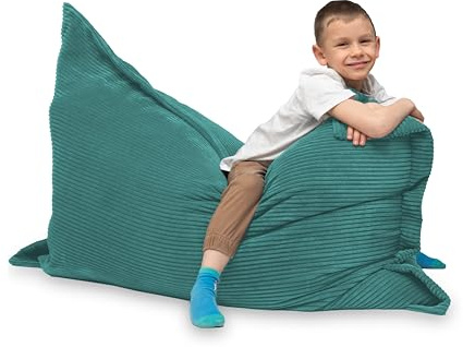 chilly pilley Sitzsack L XL XXL Cordstoff Bodenkissen Beanbag Styropor Füllung Riesensitzsack Cord-Material Sitzkissen Gartenkissen zum Liegen und Sitzen Cord 180x140 Türkis