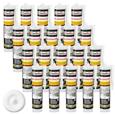 Isolbau Maleracryl 20 x 300 ml Weiß - Plastoelastischer Acryl-Dichtstoff zum Abdichten von Fugen im Innen- & Außenbereich - Kartusche