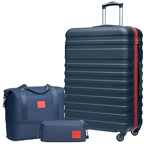 COOLIFE Koffer Trolley Koffer Reisekoffer von ABS Hartschalen Trolley 4 Rollen TSA-Schloss Der Koffer Enthält 1 Reisetasche und 1 Kulturbeutel