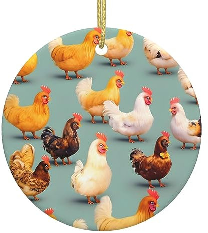 Runde Keramik-Hängeornamente für Weihnachten, ideal zum Aufhängen, Weihnachtsbaumschmuck, Geschenk, niedliches Huhn
