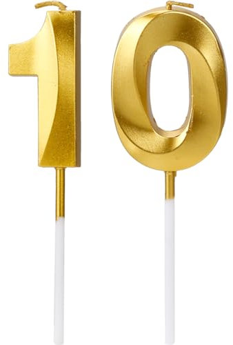 Gold Digital Birthday Cake Candles - Number 10 Smokeless Environmental Protection Birthday Candle for Cake