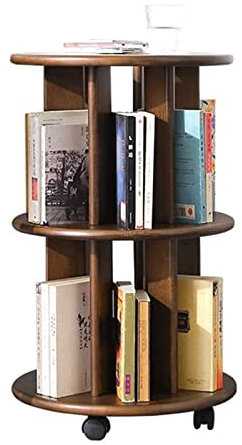 Bücherregal Rundes Bücherregal, 2 Ebenen, einfaches Bücherregal, Bücherregal aus massivem Holz mit um 360 ° drehbaren Riemenscheiben, Bücherregal, großer Stauraum Kein Schütteln