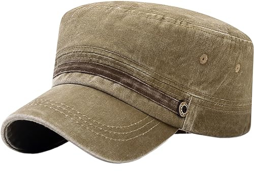 YeeHeen Unisex Kadettenmütze Army Cap Verstellbare Flache Kappe Gewaschene Baumwolle Militärhut Baseballmütze Beige2