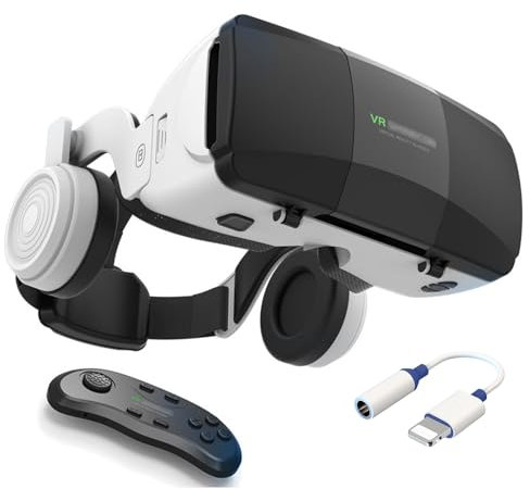 Lunettes VR 3D avec ContrôLeur et Écouteurs,Lunettes Virtuelles et Confortables pour 4,7-7,8 Smartphone,3D Casque Réalité Virtuelle pour Films 3D Jeux Vidéo,Cadeaux de Noël pour Homme/Enfants/Fille