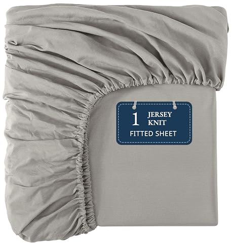 Fitted Twin XL Sheet Only - Stretchable Jersey Knit, 15 Inch Deep Pocket - 100% Polyester Material, Perfect for Student Dorms - Soft, Fade Resistant, Machine Washable, Anti Pill & Shrink - London Fog