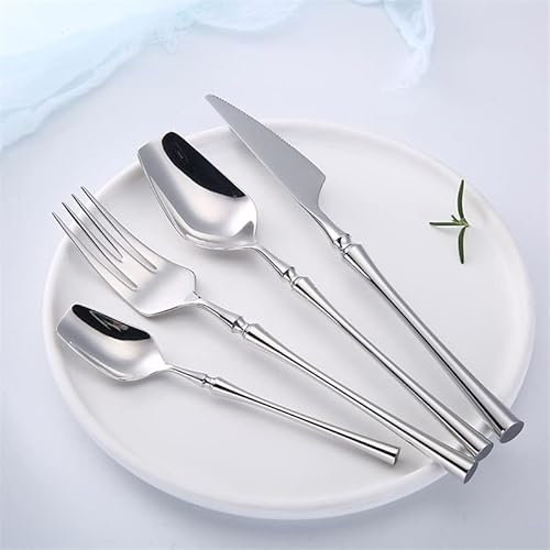 Vaisselle Ensemble de couverts occidentaux de 24 pièces, vaisselle élégante en acier inoxydable, couteau, fourchette, cuillère, service de table, argenterie de luxe, service de table (argent miroir 4