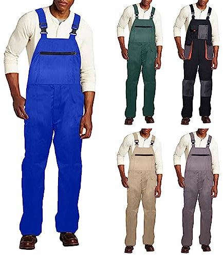 Salopette de Travail Homme en Coton Avec Bavoir et Bretelles - Pantalon de Moto - Vintage, Bleu, XXL