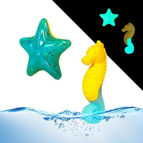 CoubonTail Hundespielzeug, schwimmend, leuchtend, quietschend, leuchtet im Dunkeln, für kleine Hunde (Kit kleines Seepferdchen + kleine Seestern)