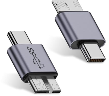 Duttek 10Gbps USB C to Micro B Cable Adapter, Micro B to USB C Adapter, Micro B Male to USB C 3.2 Male Adapter for Hard Drive Cable for External Portable SSD HDD 2 Pack