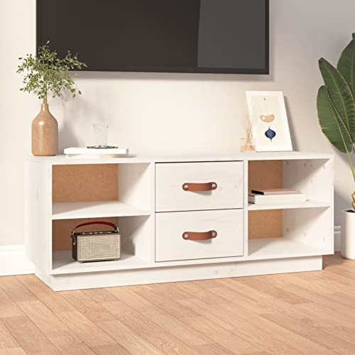 ShGaxin Meuble TV, meubles de salon, table TV, table TV, meuble TV, salle de bain, meuble TV en bois massif de pin blanc, 100 x 34 x 40 cm