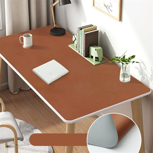 LIVEINU Multifunktionales Schreibtischunterlage, Mauspad, Doppelseitige Schreibtischmatte aus PU-Leder, rutschfeste wasserdichte Ledertischmatte für Büro Zuhause, Braun+Grau, 55x120cm