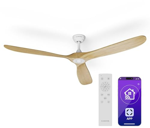 Klarstein Deckenventilator Leise mit Fernbedienung – 178 cm Ahorn, Smart Steuerung per App & Sprachbefehle, 6 Geschwindigkeiten, Sommer-/Winterbetrieb, Flüsterleise für Schlafzimmer, Energiesparend