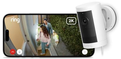 Nya Ring Outdoor Camera Plus (Plug-in) | Retinal 2K | Övervakningskamera med gör-det-själv-installation för utomhusbruk | 30 dagars kostnadsfri provperiod av Ring Home-abonnemanget