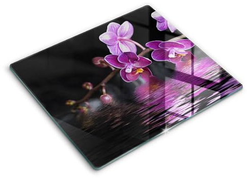 Wallfluent Herdabdeckplatte mit Motiv Kochplattenabdeckung 60x52cm Hartglas Anti-Rutsch-Pads Robuste Für Küche Gehärtetem Glas - Orchideen-Zen-Wasser