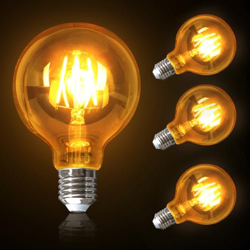 Aigostar Vintage Edison LED Light Bulb, E27 Screw Bulb 6W G80 Globe Decorative Light Bulbs (Equivalent to 48W) 600LM Warm White 2200K LED Filament Lamp Amber Glass for Retro Lighting, Pack of 3