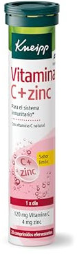 Kneipp Vitamina C + Zinc: Sistema Inmunitario, 120g Vitamina C, Origen Natural, Cambio de Estación, Época de Frío, 20 Comprimidos Efervescentes