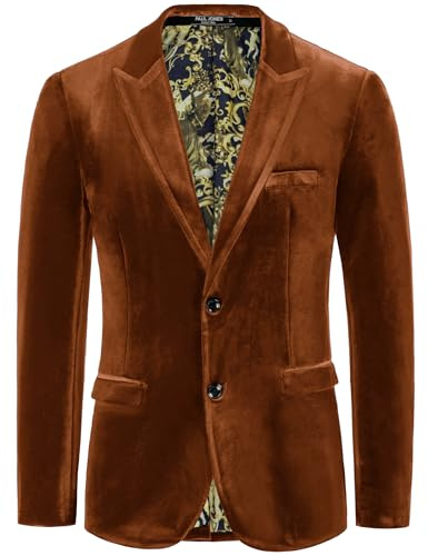 PJ Paul Jones Herren-Blazer aus Samt, 2 Knöpfe, Sakko, einfarbig, schmale Passform, Anzugjacke für Abendessen, Abschlussball, Hochzeit, Braun, S