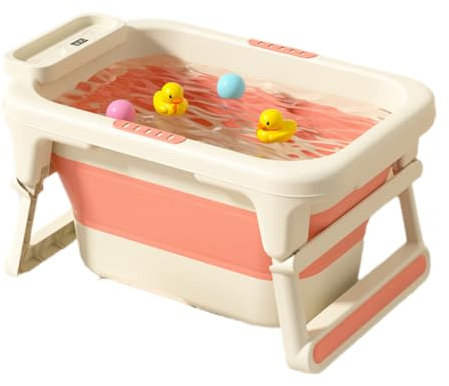 AIJUSSS Hundebadewanne mit Temperaturanzeige, tragbare Haustierbadewanne mit Entwässerungsloch, Faltbare, robuste Badewanne für Welpen, kleine Hunde und Katzen