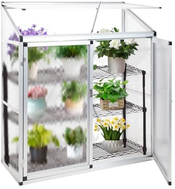 Euboer Aluminium Gewächshaus Beistell Tomatengewächshaus klein Doppeltür Treibhaus 130x52x140 cm