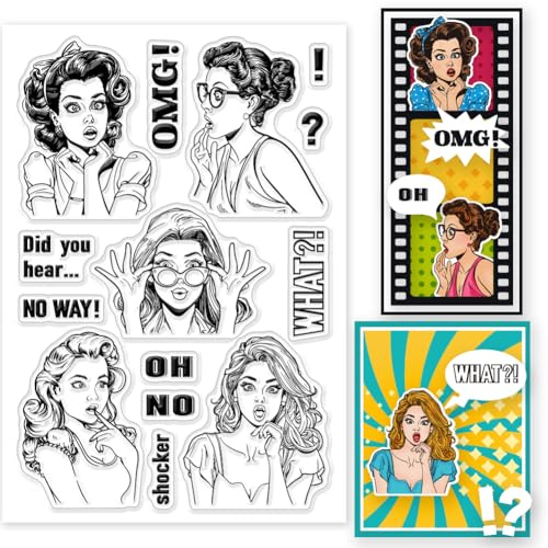 GLOBLELAND Gossip Women Transparente Silikonstempel Zum Basteln von Karten. Shocked Lady Transparenter Silikonstempel Siegel Shocker Dekorative Transparente Stempel Für Scrapbooking Fotoalbum Tagebuch