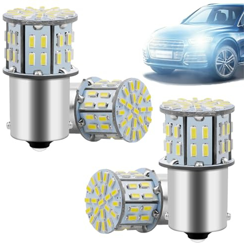 P21W 1156 BA15S LED Bulbs, Super Bright White 12V 5W 50SMD with Single Contact Base for Car Truck Camper Trailer RV Boat Yard Reverse Lights Stop Brake Indicators Tail Turn Signals (Pack of 4)