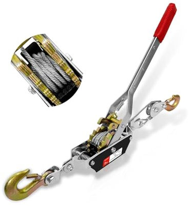 Verricello Argano Come Along da 2 tonnellate, tiracavi per impieghi gravosi, tiracavi Come Along, con 2 ganci, tiracavi, argano per sollevamento, trazione, garage, magazzini (5 mm, 2 m)