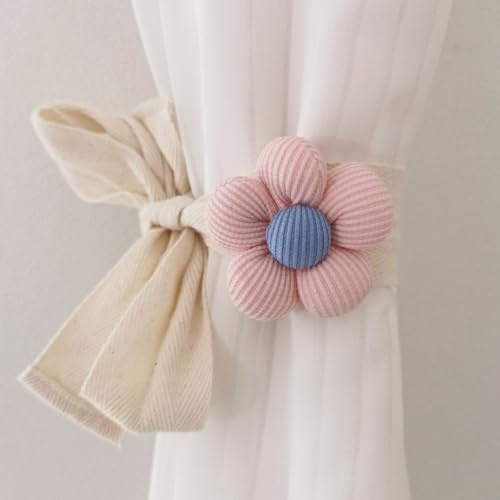 champracer 2 Stück Gardinenhalter Cartoon Blume Seil, Vorhang Raffhalter Kinderzimmer Blume Clips Raffhalter für Kinderzimmer Schlafzimmer Dekoration Heimdekoration (Rosa)