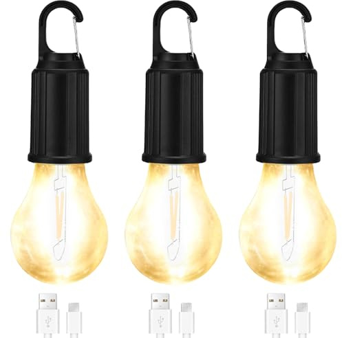 GAOUTO 3 pezzi lampada da campeggio ricaricabile LED portatile luce luminosità regolabile 3 modalità
