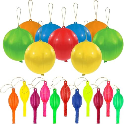 AIBULO 60x Punch Balloons for Kids – 12-Inch Durable Latex Balloons with Elastic Bands – Vibrant Party Bag Fillers, Goodie Bag Gifts & Party Decorations for Birthdays, Games & Celebrations