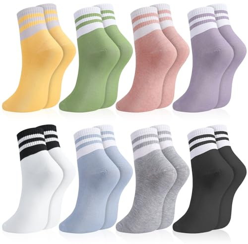 Utensilsto 8 paia di calzini da donna 39-42 calzini da tennis colorati calzini sportivi calzini lunghi in cotone a strisce calzini sportivi per donna per lavoro tempo libero sport, Colorato con