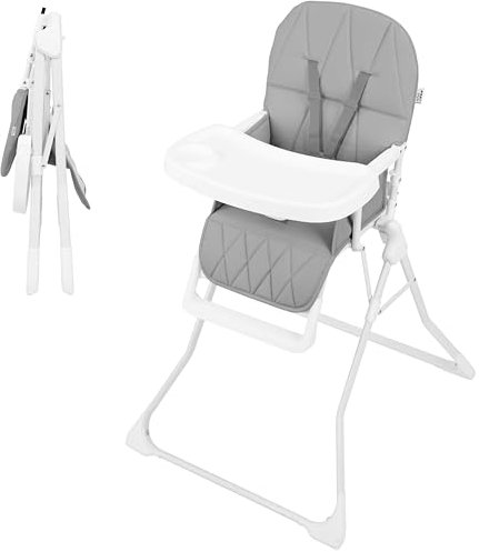 ib style Hochstuhl Baby Leno - Klappbar, Weiche Polsterung, Leicht zu reinigen, Für Babys & Kleinkinder, die eingenständig sitzen können bis 3 Jahre (15kg), 5-Punkt-Sicherung, Grau