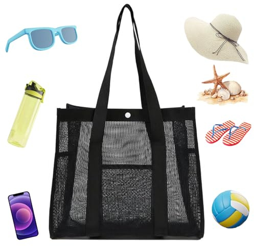 Große Strandtasche Netztasche für Sandspielzeug für Strand Pool und Reise