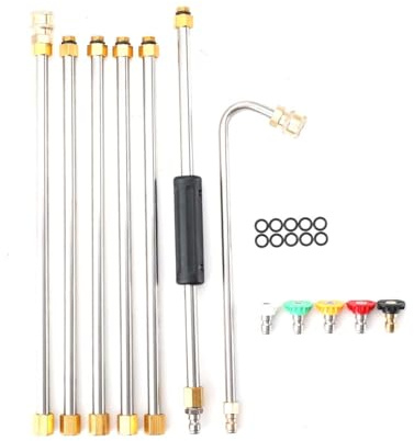 ECUTEE Pressure Washer Extension Wands Roof Cleaner Gutter Cleaning Tool with 5 Spray Nozzles 1/4 Quick Connector, Max.140 ℉ 4000PSI Washing Accessories for Pressure Washer Gun