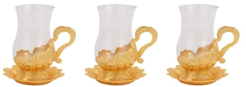 Didiseaon 3sets European Teacup Saucer Set Coffee Mug Zinc Alloy Glass Cup Decorative Serving Plate