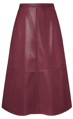 Kate Kasin Midi Leather Skirt for Women UK High Waist A-Line Long Faux Leather Skirts Casual Business Dressy Elegant Wine M
