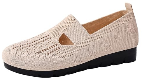 Xbemkste Ballerina skor, dam, lätta ventilerande nätskor med stängt tåparti, mångsidiga bekväma fritidsskor, damskor, breda fötter, Beige, 40 EU