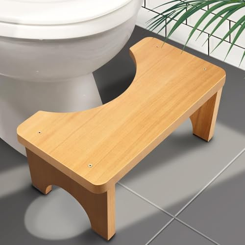 Qcdou Toilettenhocker aus Bambusholz für Erwachsene, Gonomischer WC Hocker für Badezimmer, Klohocker für Verbesserten Stuhlgang, Lindert Verstopfung, Blähungen und Sorgt für einen angenehmen Stuhlgang