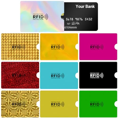 DiULi Supporto per Carte RFID Colorato, 10 Pezzi Custodie Blocco RFID per Carte di Credito Ultra Sottile, Coperture Sicure per Carte di Credito Senza Contatto, Protezione Anti-frode
